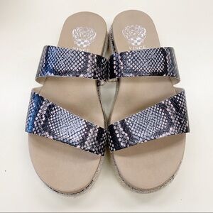 Vince Camuto Rynnah Women’s Faux Snakeskin Two Strap Slides Sandals Platform 7